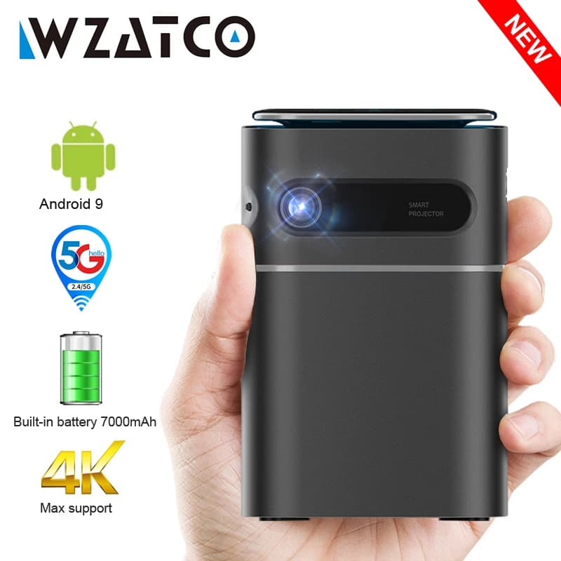 WZATCO A8 DLP proiettore portatile Smart Android 9.0 5G WiFi supporto 1080P Full HD 4K LED Beamer Mini Home Theater proiettore HD-in