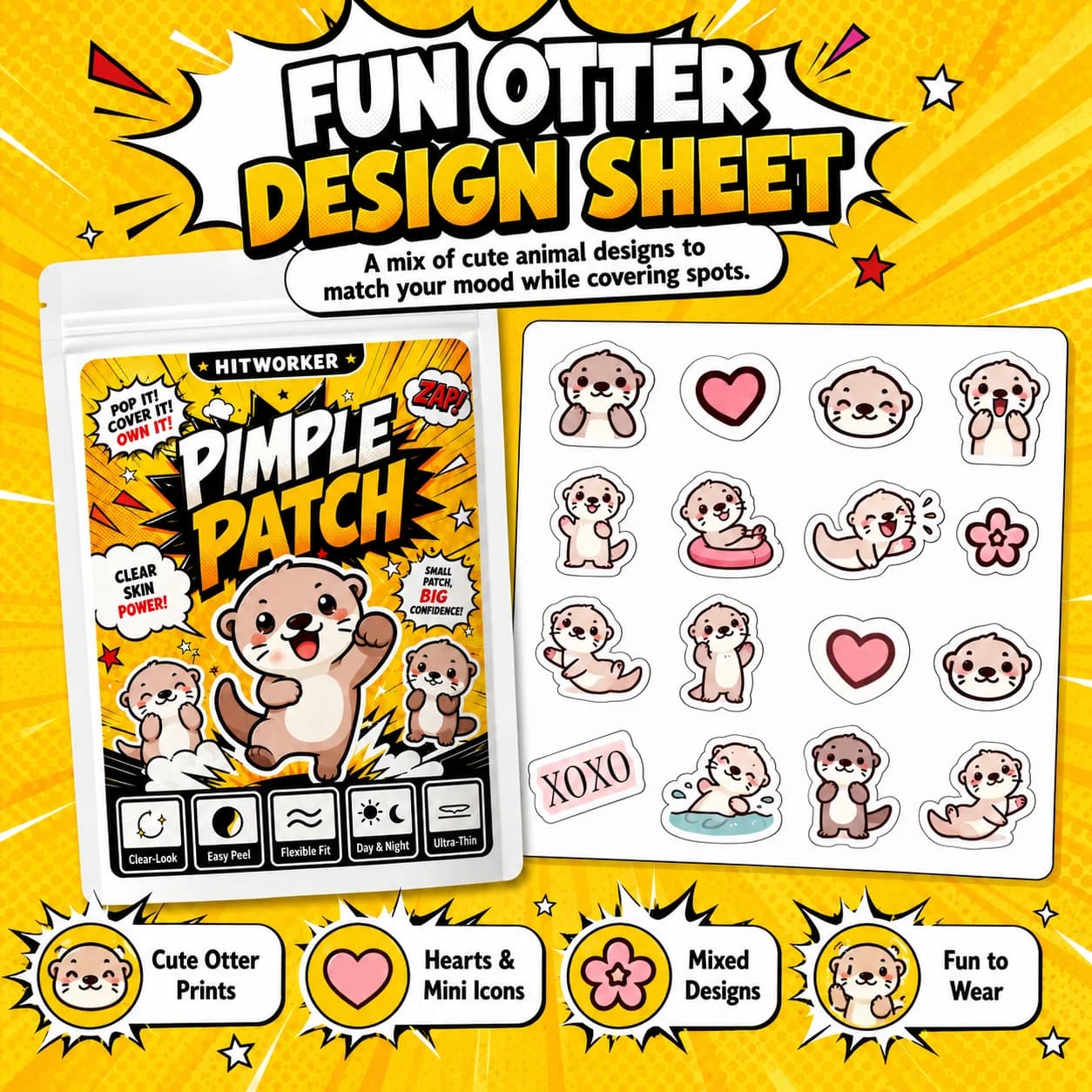 160/80/48Pcs/Bag Cute Otter Water Acne Stickers, High Quality Salicylic Acid, Tea Tree Oil, and Calendula Oil Acne Patch