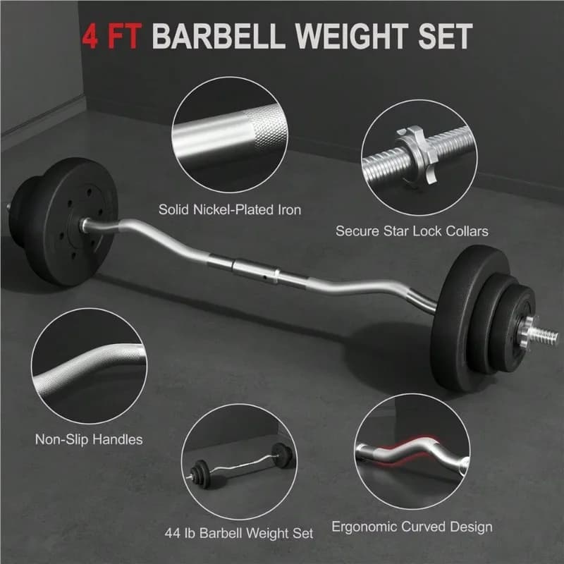 44lb Detachable Barbell Weight Set With Plates And Star Locks Weight Lifting Bars Set For Strength Training Large Fitness Equipment