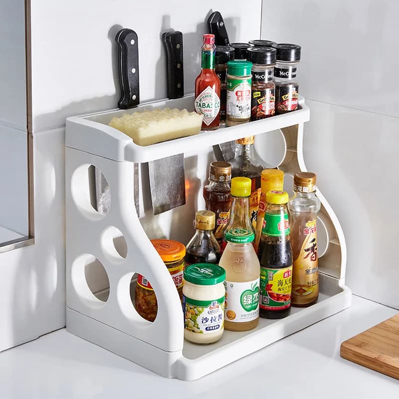 Kitchen organizer at 2 levels, support door, without shelf for bottles, knives