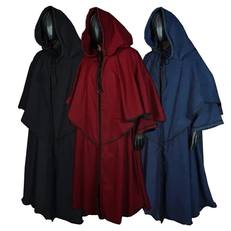 Trench antivento Chic inverno lungo mantello Poncho gotico uomo monaco Cos con cappuccio medievale Vintage sciolto mantello nero cappotti S-XXXXXL