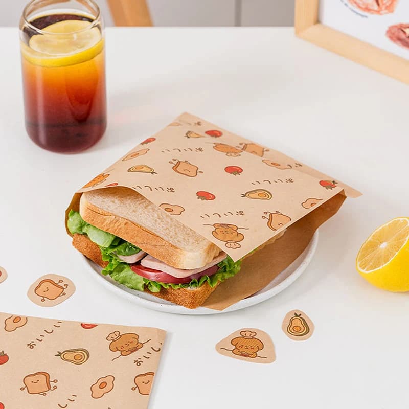 50 pz cartone animato carino quadrato carta cerata panini hamburger patatine fritte involucri sacchetti di carta cerata carta da forno sacchetti di imballaggio alimentare