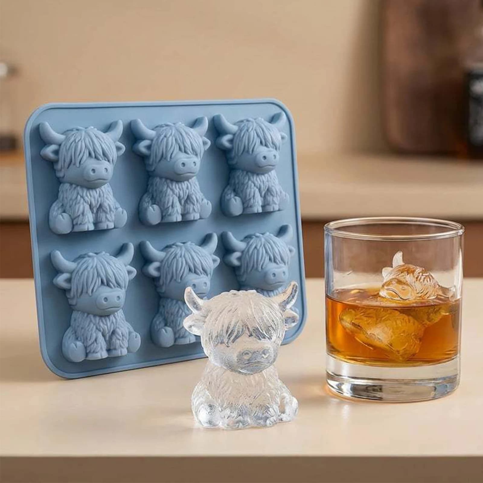 Stampo in silicone 3D a forma di mucca delle Highland e coniglietto pasquale, con 1-6 fori, per ghiaccio, cioccolato, candele, sapone, fondente, pasticceria, fai da te, decorazioni per la casa