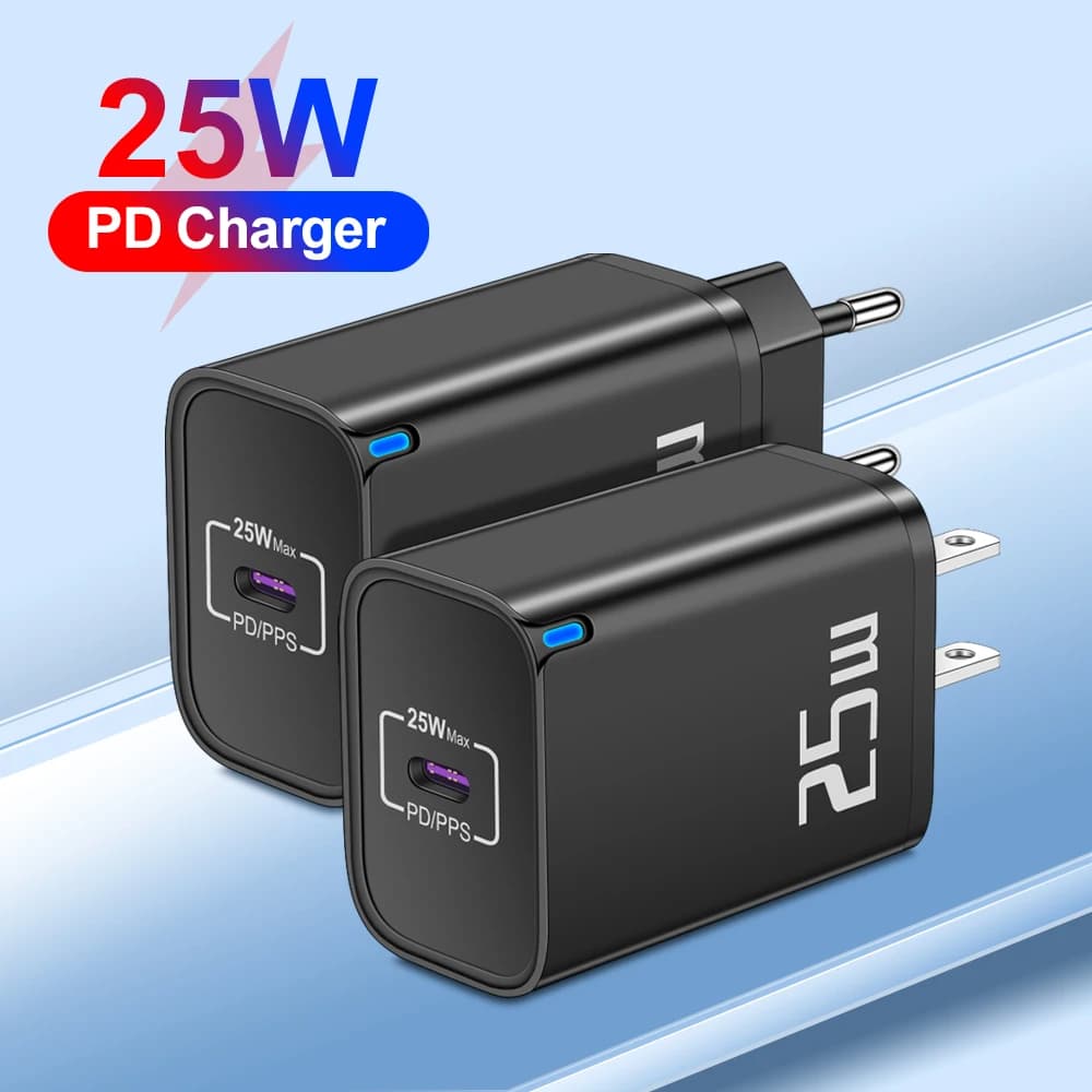 Caricatore Rapido USB C 25W PD PPS, Adattatore da Viaggio per iPhone 16 15 Xiaomi Samsung Huawei, Caricabatterie Tipo C con Spina EU/US