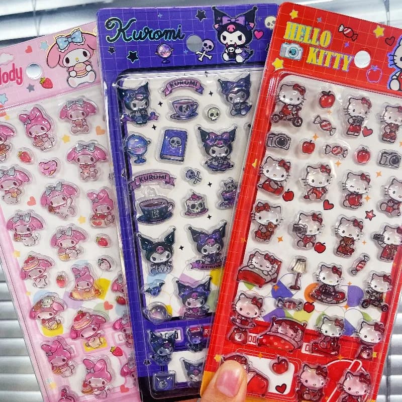 Adesivi Anime Carini Hellokitty Kuromi Sanrio, Decorazioni 3D Trasparenti in Gelatina Cristallina per Quaderni, Cover per Telefoni, Giocattoli Fai-da-Te per Bambini