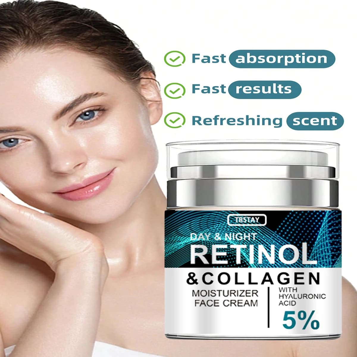TRSTAY DAY & NIGHT RETINOL & COLLAGEN MOISTURIZER FACE CREMA CON ACIDO HYALURONICO