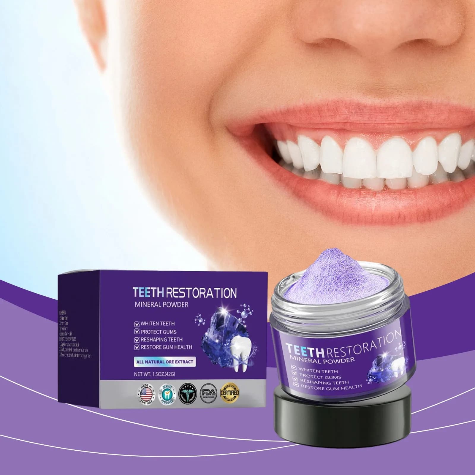 Purple Tooth Whitening Powder is suitable for cleaning coffee, tea, tobacco, dust to clean teeth