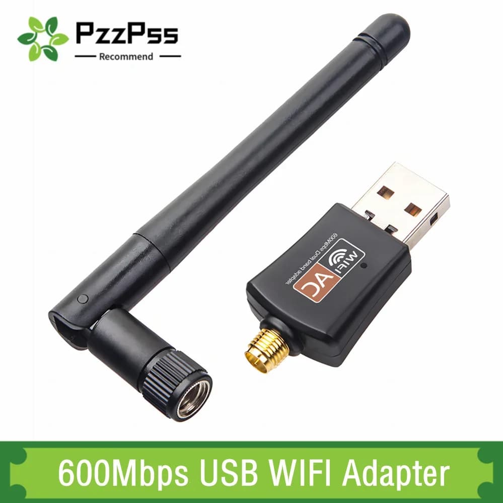 PzzPss Dual Band 600Mbps adattatore WIFI USB 2.4GHz 5GHz WiFi con Antenna PC Mini Computer ricevitore scheda di rete per PC Laptop