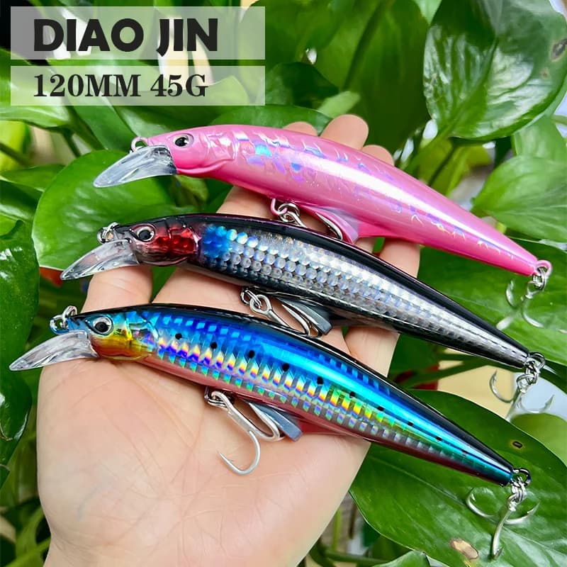 Esche da pesca Pesante Affondamento Minnow Isca Pesca 120mm 45g Esche per spigola Attrezzatura da pesca Esca artificiale per acqua salata a lancio lungo
