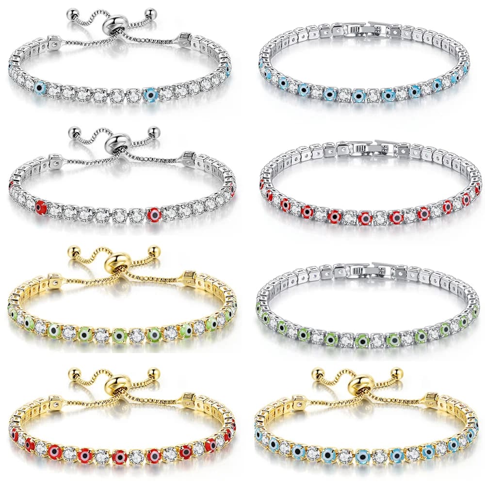 Lucky Turkey Evil Eye Bracciale regolabile per le donne Zircone Rosso Blu Eye Braccialetti a catena da tennis Buona fortuna Ricchezza Gioielli Regali H162