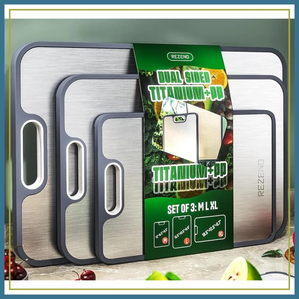 Set di 3 Taglieri in Titanio, Doppio Lato Non Tossico, Compatibili con i Coltelli, con Scanalatura per Succhi, M/L/XL