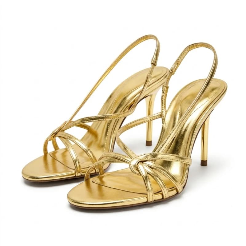 Sandali Donna Oro con Cinturini, Tacco a Spillo, Punta Aperta, Slingback, Eleganti per Feste, Matrimoni, Serate, Scarpe Estive da Ballo