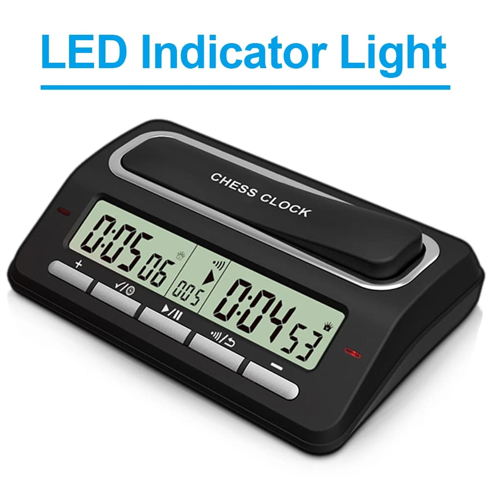 Orologio da scacchi digitale Timer da gioco per scacchi con indicatore LED 39 Sistema di cronometraggio preimpostato per scacchi internazionali