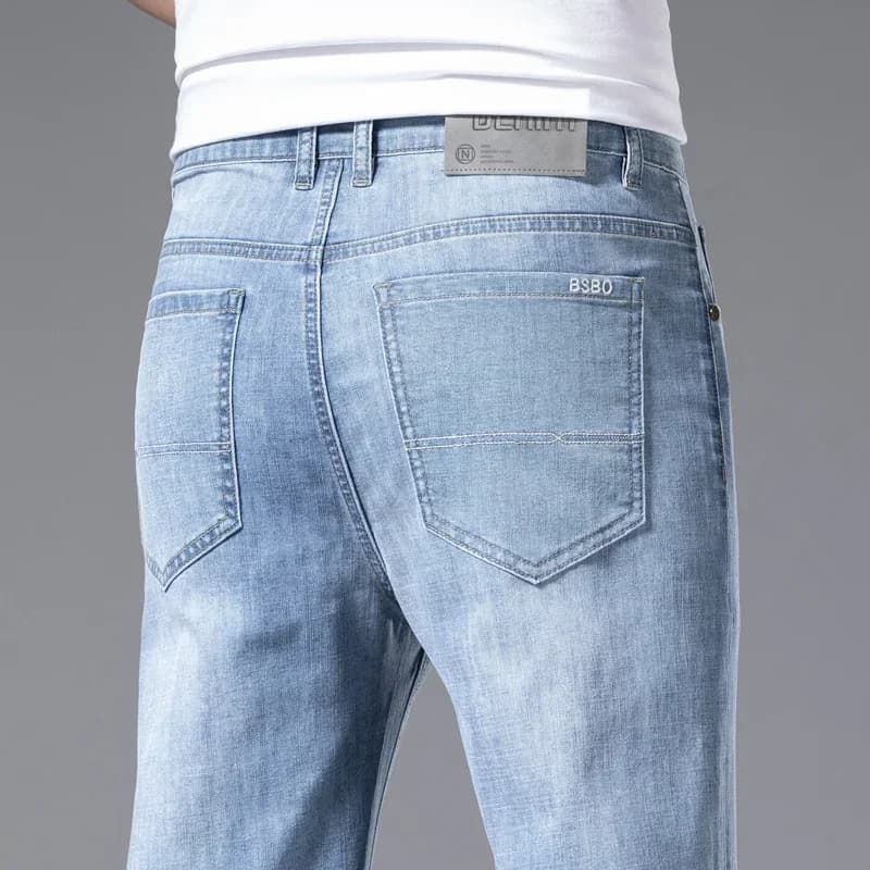 2024 nuovi jeans casual dritti autunnali da uomo azzurri classici traspiranti comodi senza stiratura pantaloni in denim elasticizzato maschile