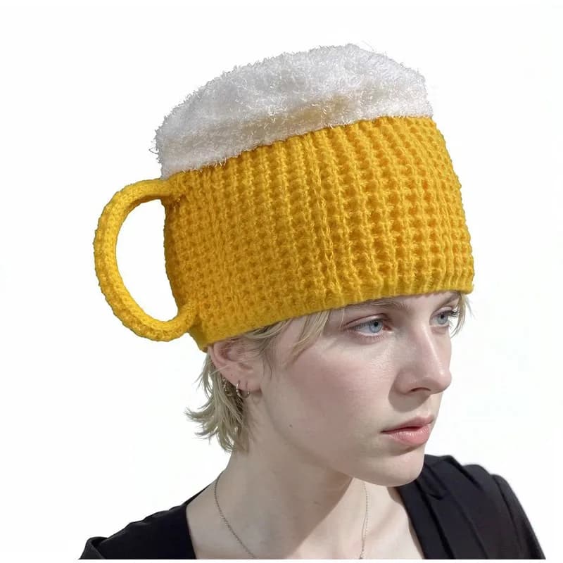 Funny 3D Beer Glass Knitted Beanie Hat Novelty Winter Warm Cap for Men Women Unisex Cute Bar Party Beer Lover Gift