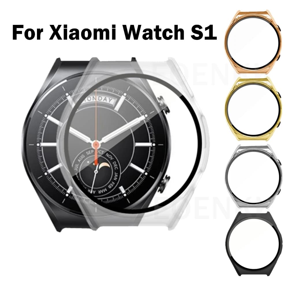 Plated Case for Xiaomi Watch S1 Screen Protector Tempered Glass Protective Case for Smartwatch for Xiaomi Mi Watch S1