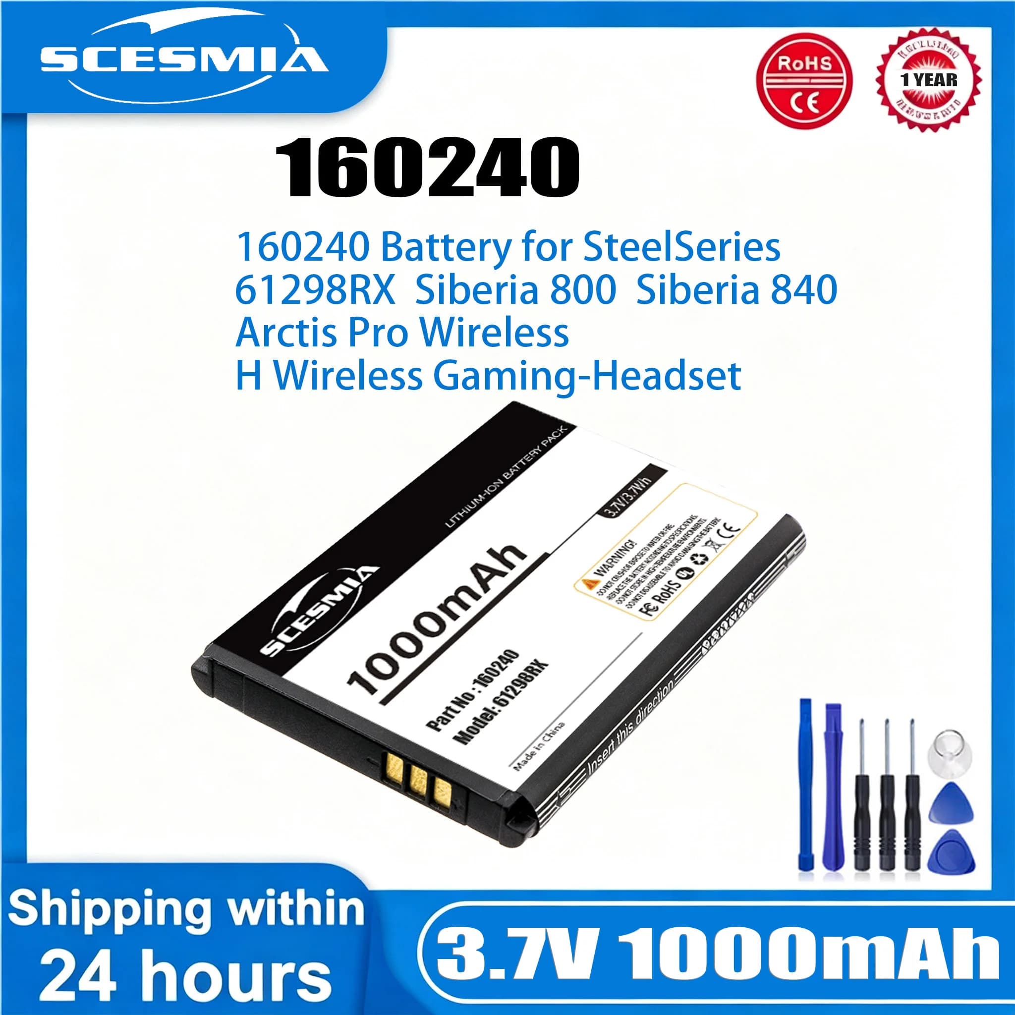 1000mAh Battery for Steelseries H Wireless Gaming-Headset 61298RX 800 Siberia 840 Arctis Pro Wireless 160240