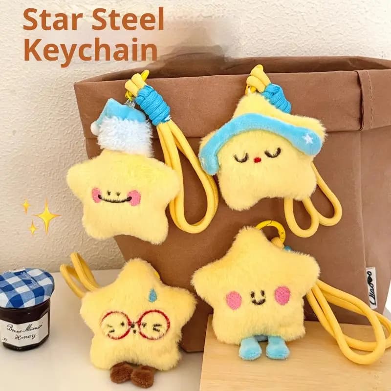 Portachiavi con Ciondolo a Forma di Stella in Peluche Kawaii, Giocattolo Creativo Imbottito per Zaino, Borsa, Decorazione Auto - Idea Regalo Unica