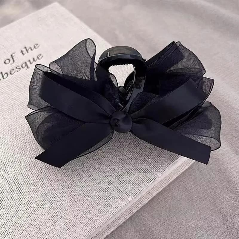 1pc ultra-fantasy black mesh bow hair clip, for back of head, for thick hair, elegant shark clip