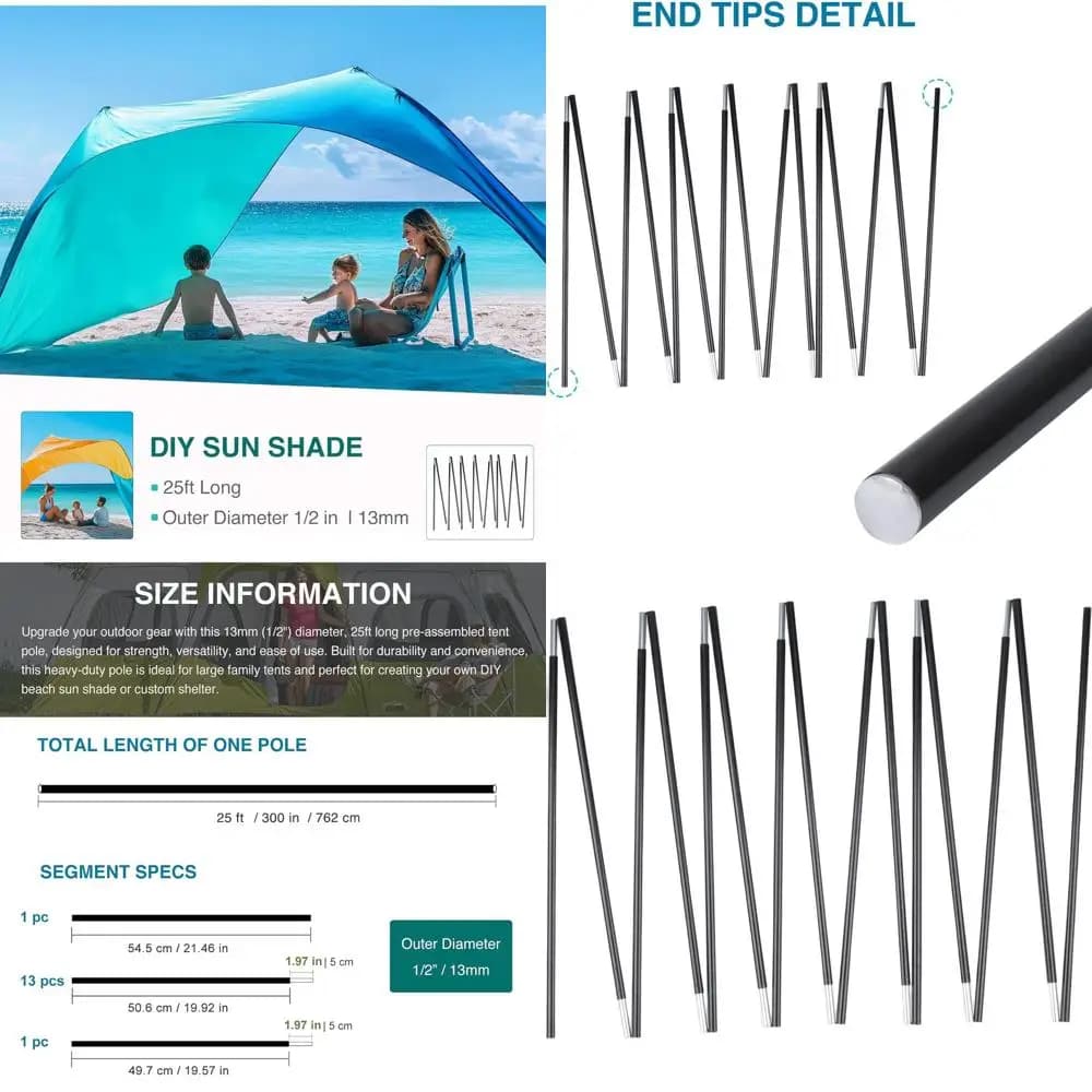 Up-to-date 7001 T6 black aluminum camping tent poles, preassembled for easy installation
