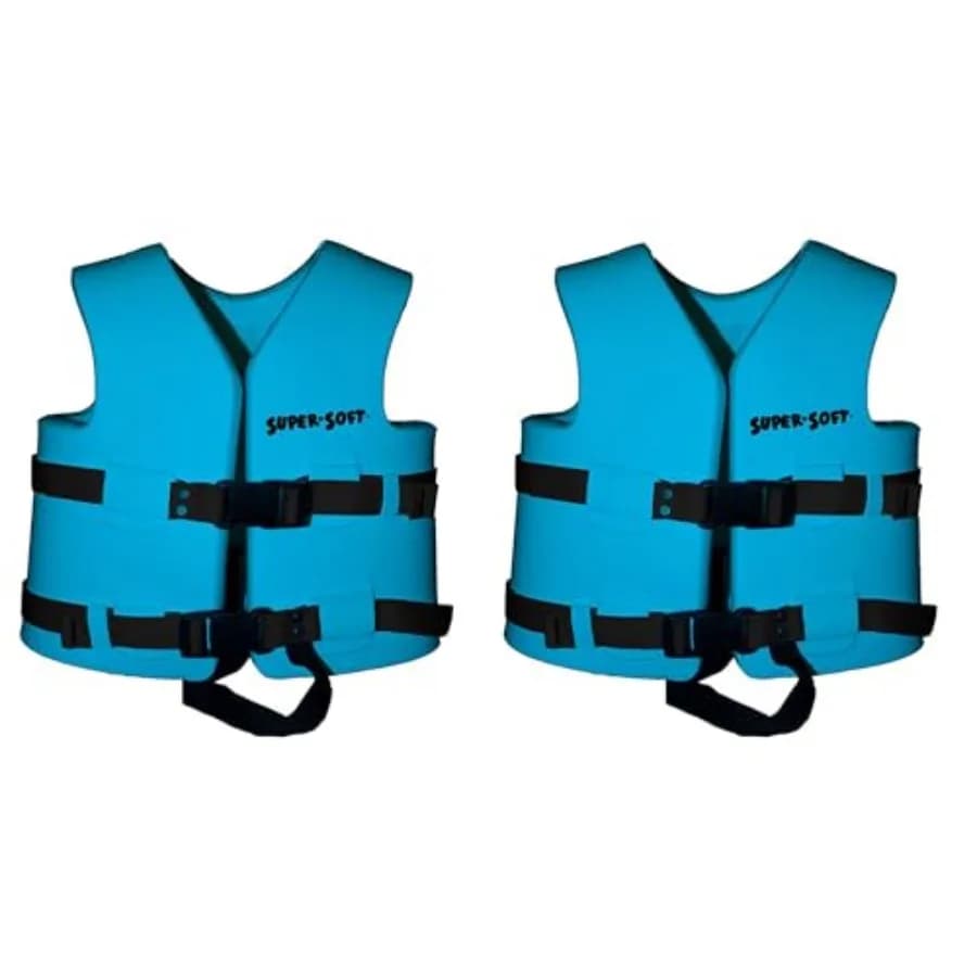 Giubbotto di Salvataggio per Bambini Taglia Media Approvato USCG, Gilet in Schiuma Rivestito in Vinile per Piscina e Spiaggia, Confezione da 2, Blu Marina