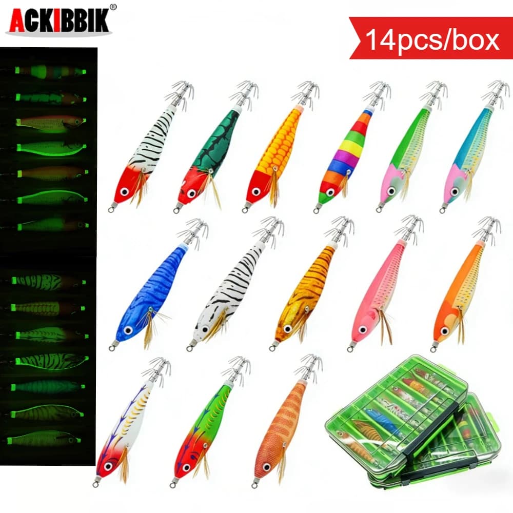 14 pcs/box Horizontal Egi 10cm Luminous, Jig for Horizontal Calamari, Large UV Esche for Polpi and Gamberi, Water Seppie Equipment Salata