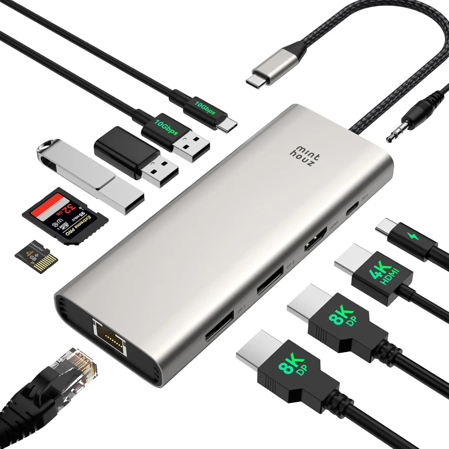 Docking Station USB C con Doppia Uscita DP 8K, HDMI 4K, PD 100W ed Ethernet per Windows e Mac