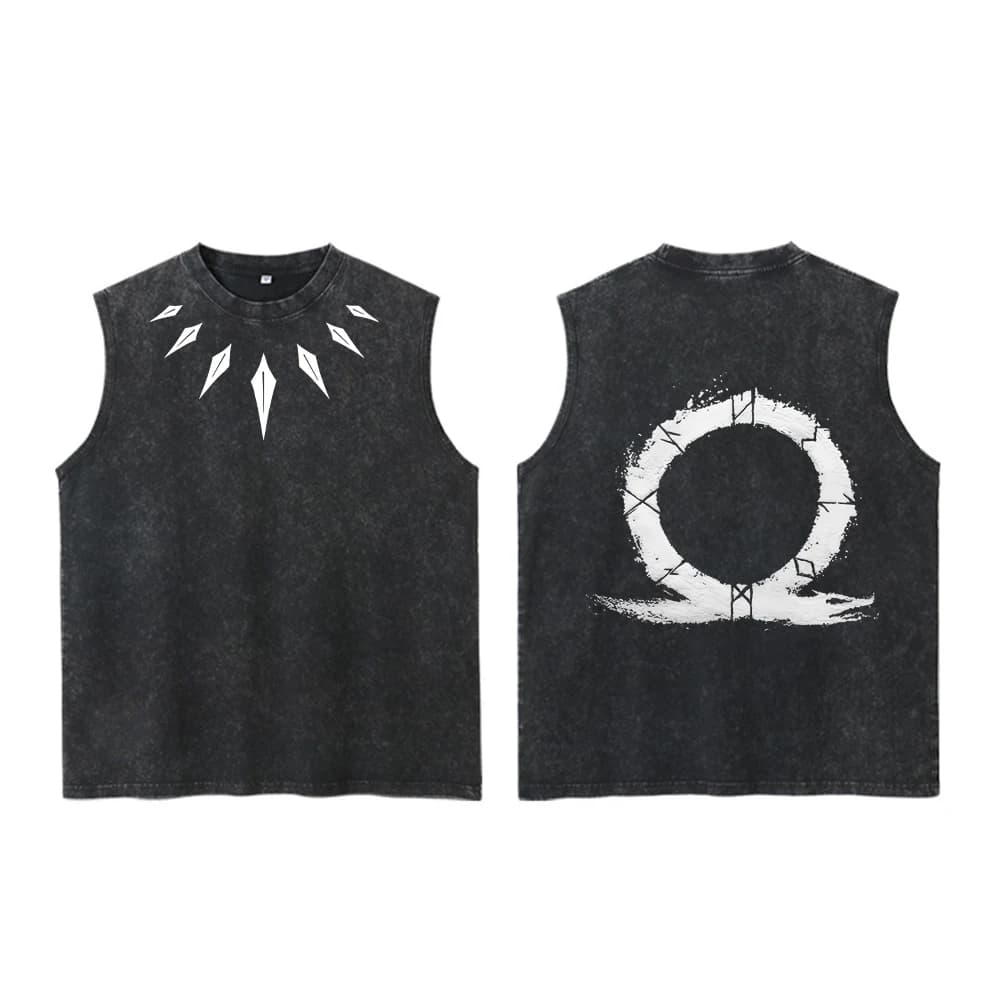 Men's Vintage Washed Vest Stylish Pure Cotton Printed Round Neck Sleeveless Top Summer Trendy Casual Loose Everyday Wear