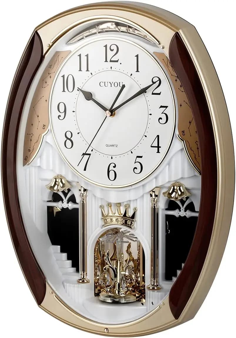 Orologio da Parete Musicale con Pendolo Rotante, Melodie Decorative per Casa, Hotel, Biblioteca, Chiesa