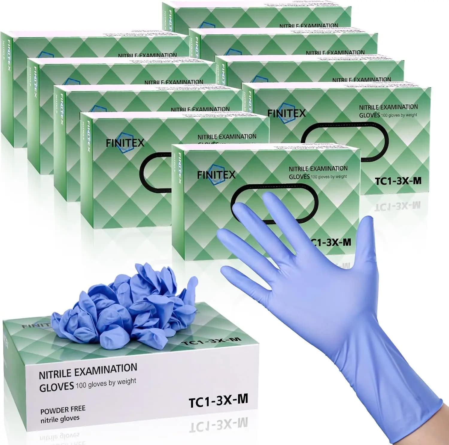 Guanti Monouso in Nitrile Blu Ghiaccio 3.2 Mil per Pulizie, Esami e Servizio Alimentare, Senza Lattice, Comfort Garantito