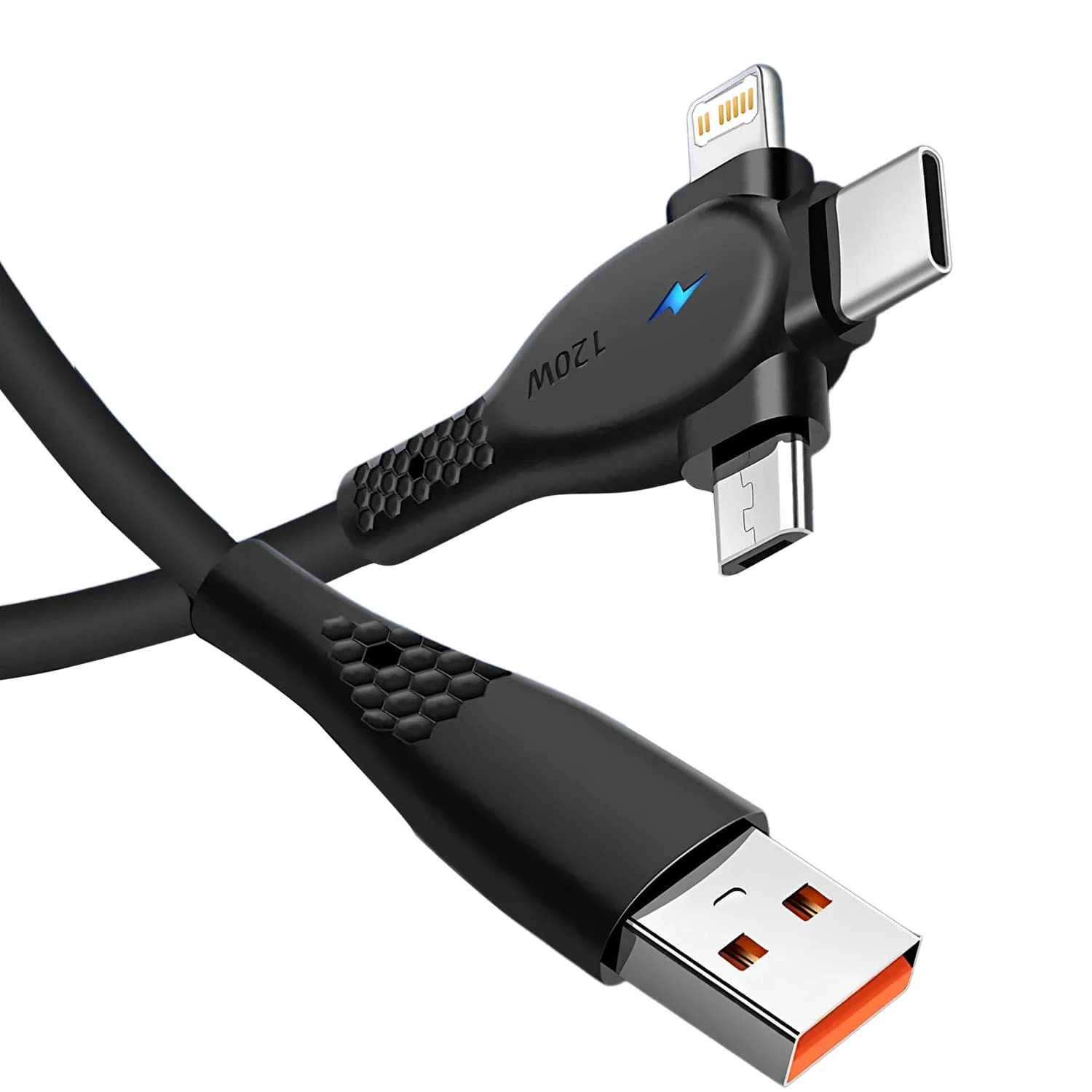 Cavo di Ricarica Rapida 3-in-1 USB a Type-C/iOS/Micro USB, Cavo Durevole in TPE da 1,2M per iPhone Samsung Xiaomi