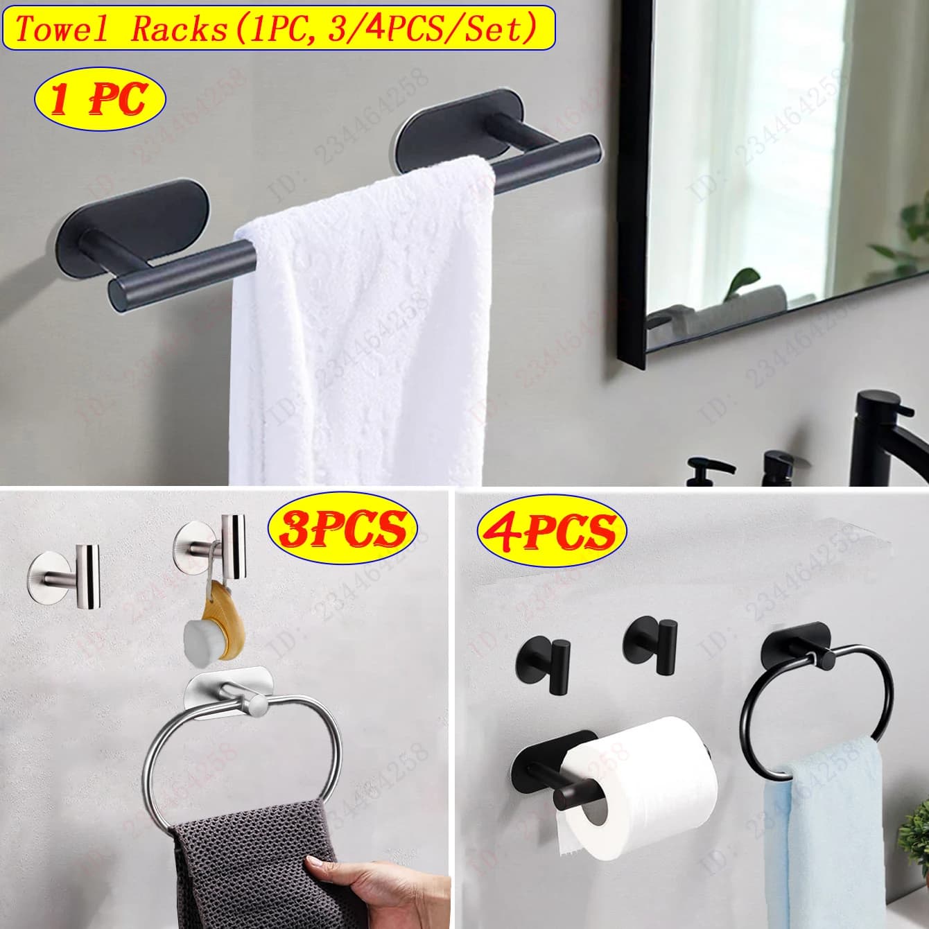 Ganci porta asciugamani adesivi Porta carta igienica Anello porta asciugamani Set di accessori per il bagno Appendiabiti per montaggio a parete in acciaio inossidabile