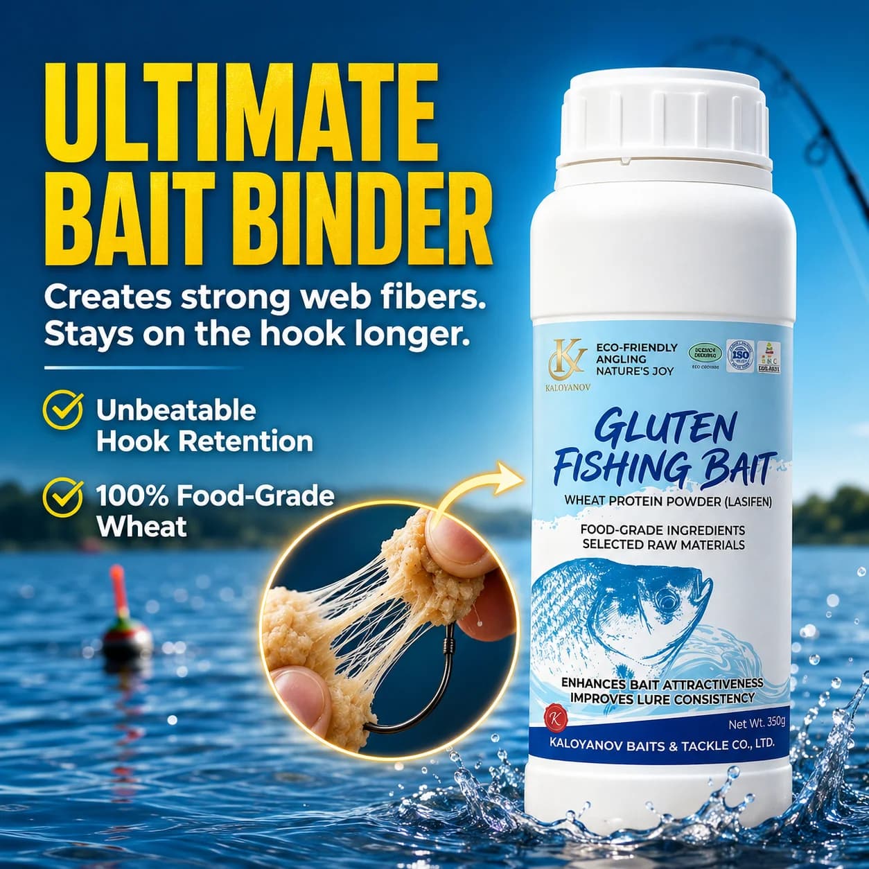 Kaloyanov 250g Polvere Proteica di Grano Senza Glutine, Additivo Legante per Esche da Pesca Lasifen Pure Gluten Bait Binder per Carpe e Pesca a Feeder