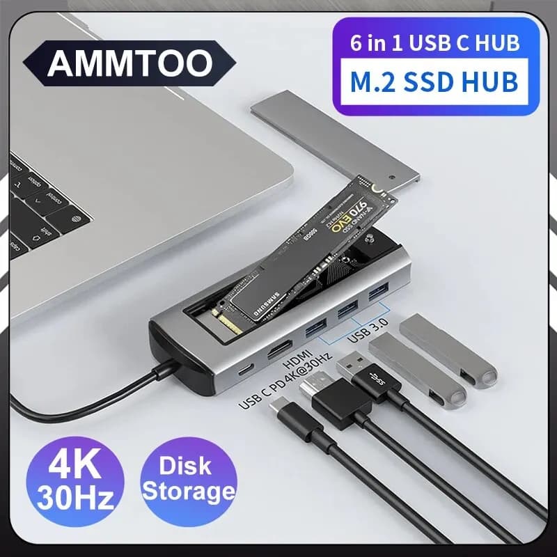 HUB SSD 6 in 1 M.2 Dock Station USB C con funzione di archiviazione del disco USB 3.0 tipo C a Laptop compatibile con HDMI per Pc portatile Macbook