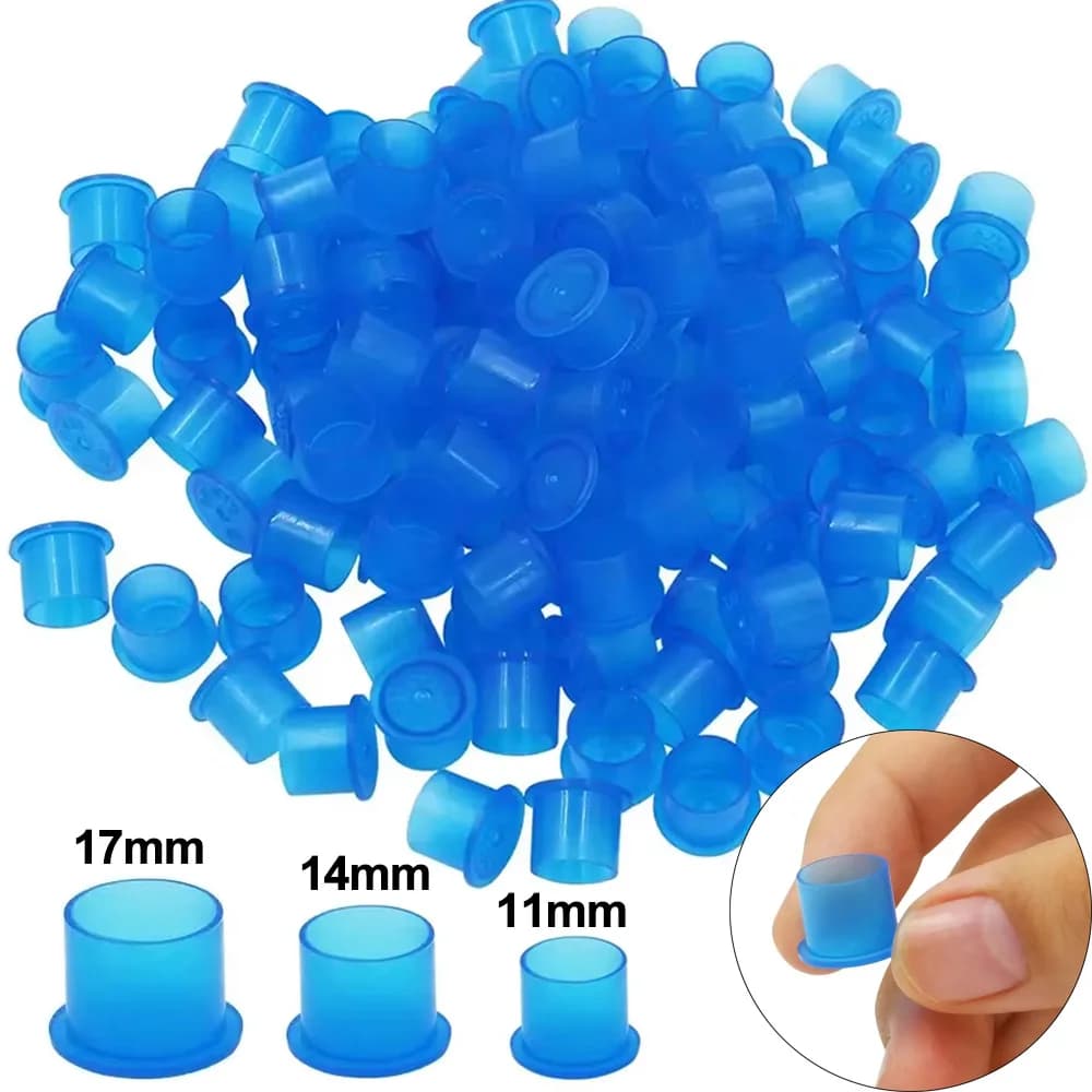 1000/500/100PCS Use And Drop Blue Tattoo Ink Cups With Base Pigment Holder Tapes Permanent Makeup Tool Tattoo Accessories