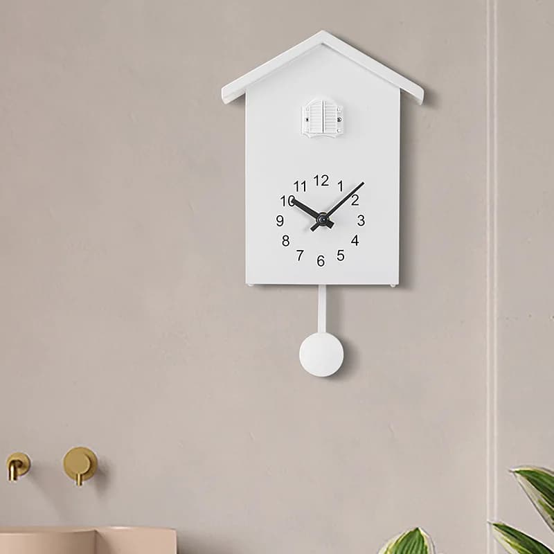 Nordic Style Wall Clock with Bird Ornaments, Modern Pendulum Clock for Living Room and Bedroom, Wall Decor