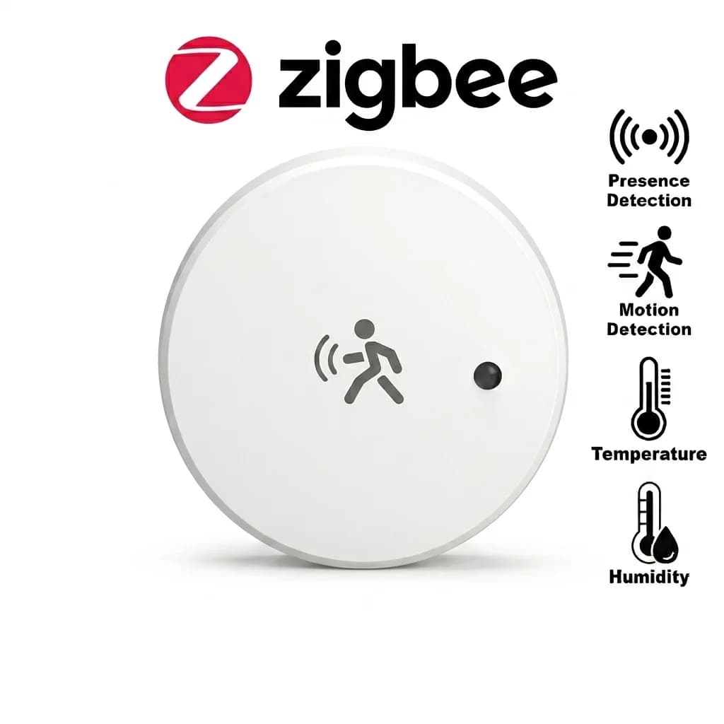 Sensore di Presenza Umana Tuya Zigbee con Radar a Onde Millimetriche 24G, Rilevamento di Temperatura, Umidità e Luminosità, Compatibile con Zigbee2mqtt e Home Assistant