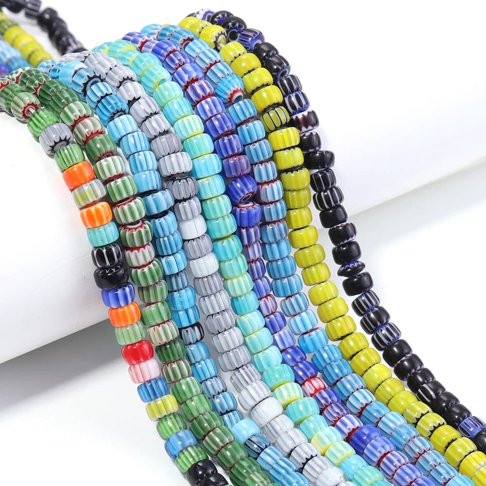 90 Pz/lotto 6x4mm Piatto Rotondo Smaltato Perline di Murano Perle di Vetro Ceco Per Gioielli Fai Da Te Che Fanno Collana Bracciale Accessori Fatti A Mano