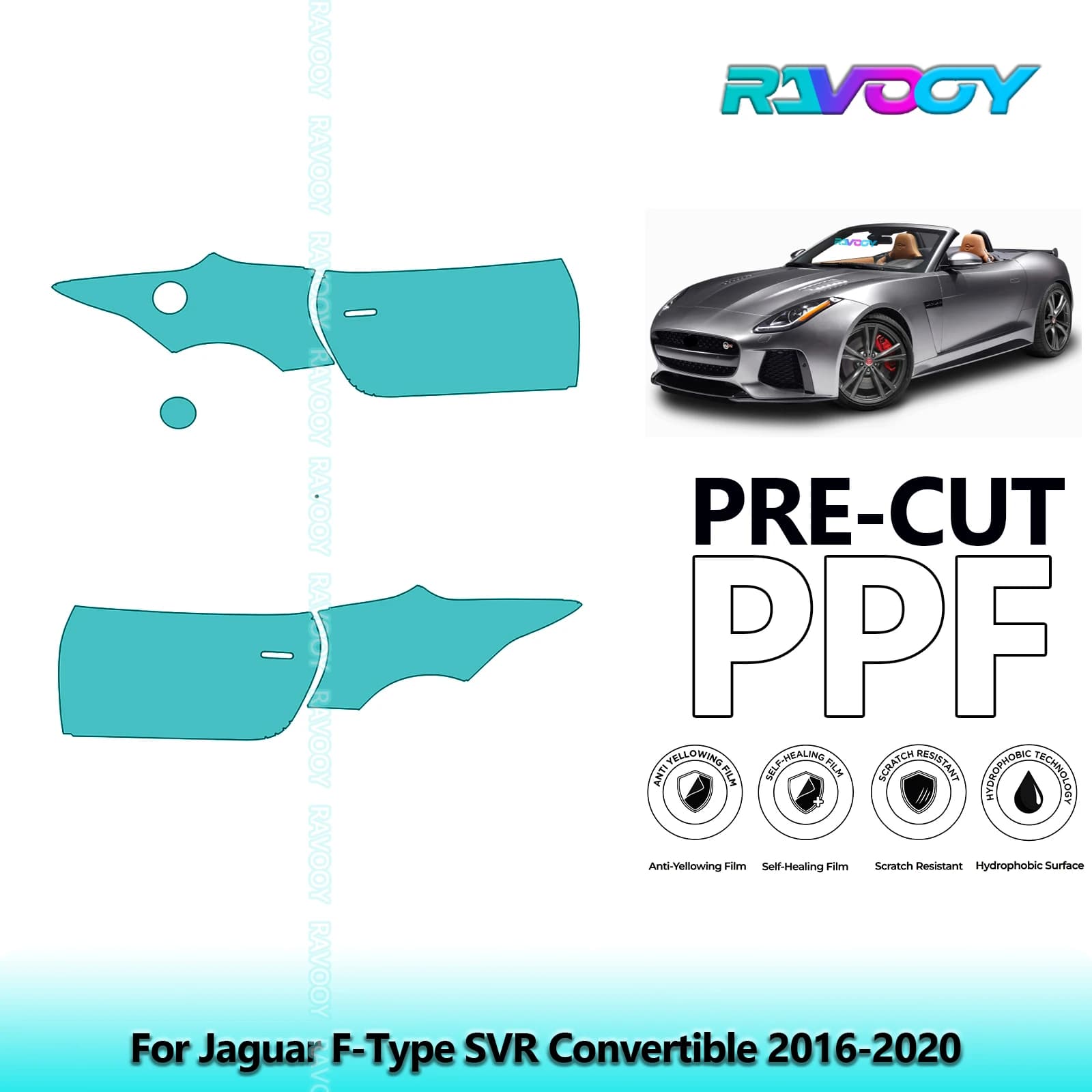 For Jaguar F-Type SVR Convertible 2016-2020 8.5mil Transparent Pre-Cut PPF Door and Pillar A/B Kit TPU Paint Protection Film Set