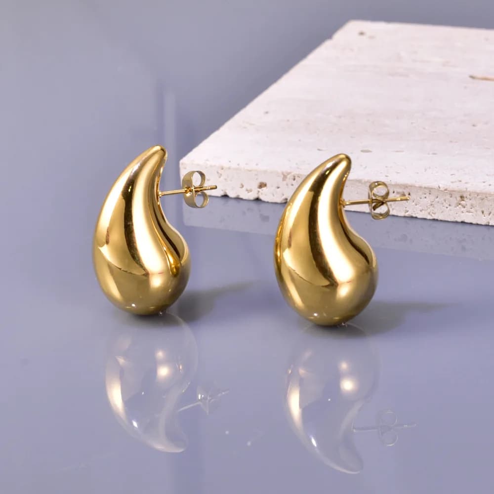 European and American fashion influencer Exaggerated geometric water drop stainless steel hollow C-shaped earrings