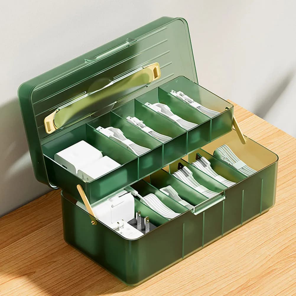 Organizzatore Portatile per Cavi e Dispositivi Elettronici, Scatola per Gestione Cavi da Scrivania, Contenitore per Power Bank