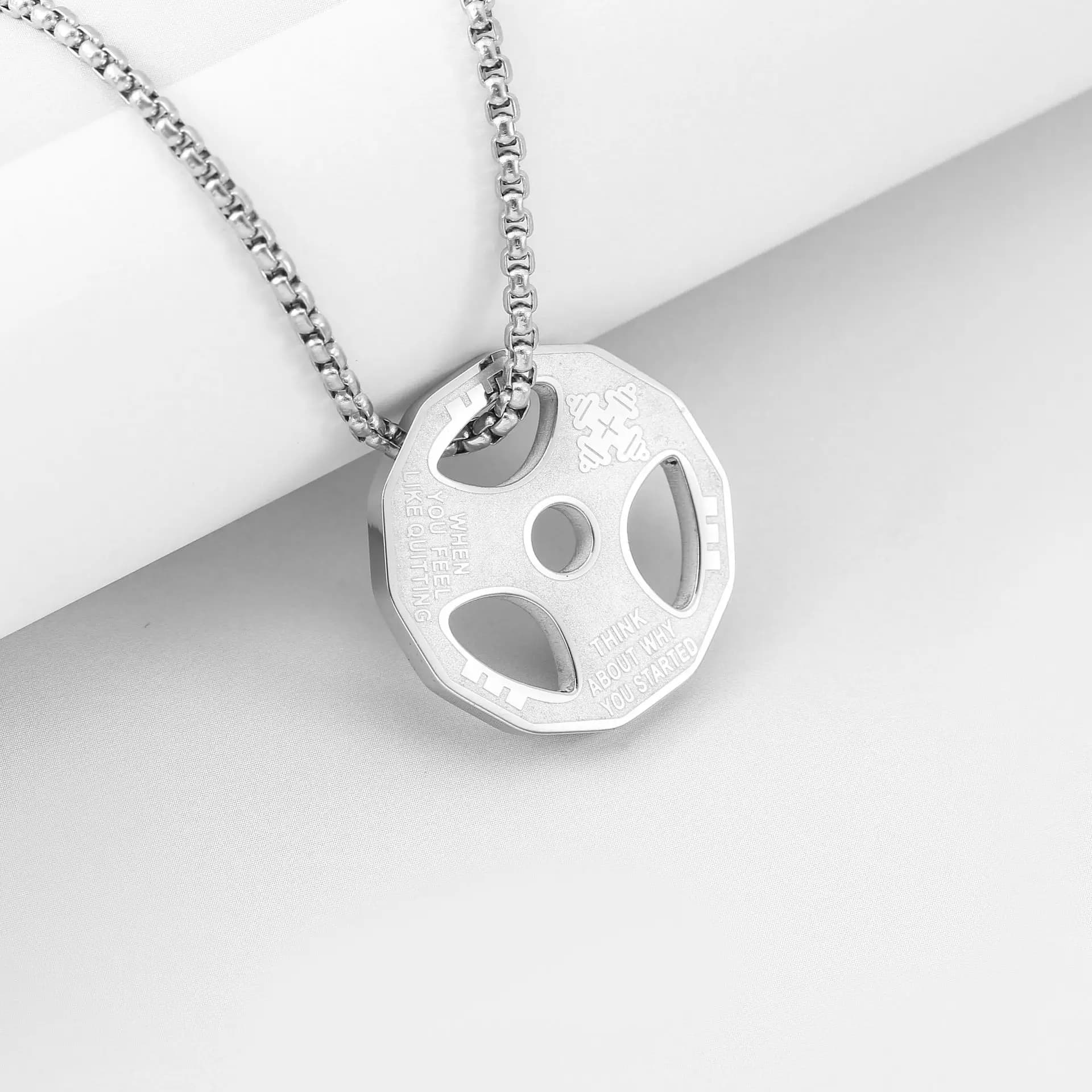 1PC Durable Stainless Steel Fashion Inspired Weights With Handlebars Men's Necklace Fitness Spiritual Jewelry Men's