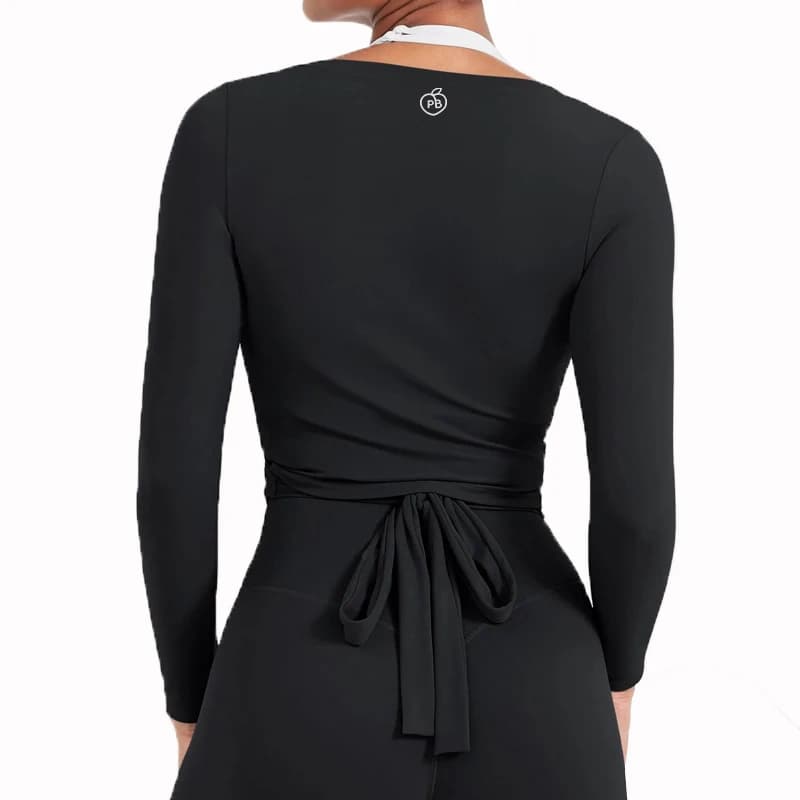 Top Crop da Donna per Pilates, Manica Lunga, Scollo a V Profondo, con Laccetti, Comodo, Traspirante, Casual, alla Moda
