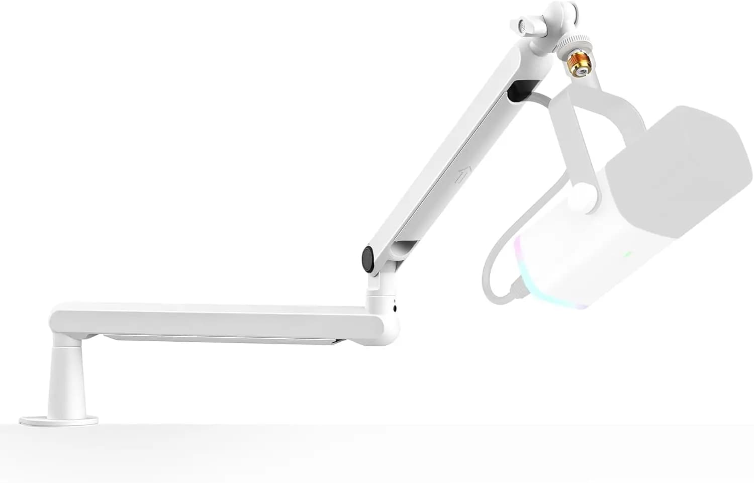 Braccio per microfono a basso profilo, supporto da scrivania in metallo, gestione cavi, 29 pollici, bianco per registrazione/streaming/gaming