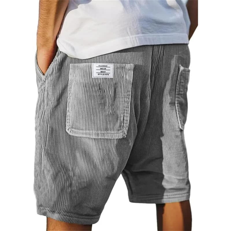 Men's Corduroy Shorts Elastic Waist Drawstring Cargo Short Multi-Pocket Lightweight Summer Casual Beach Shorts