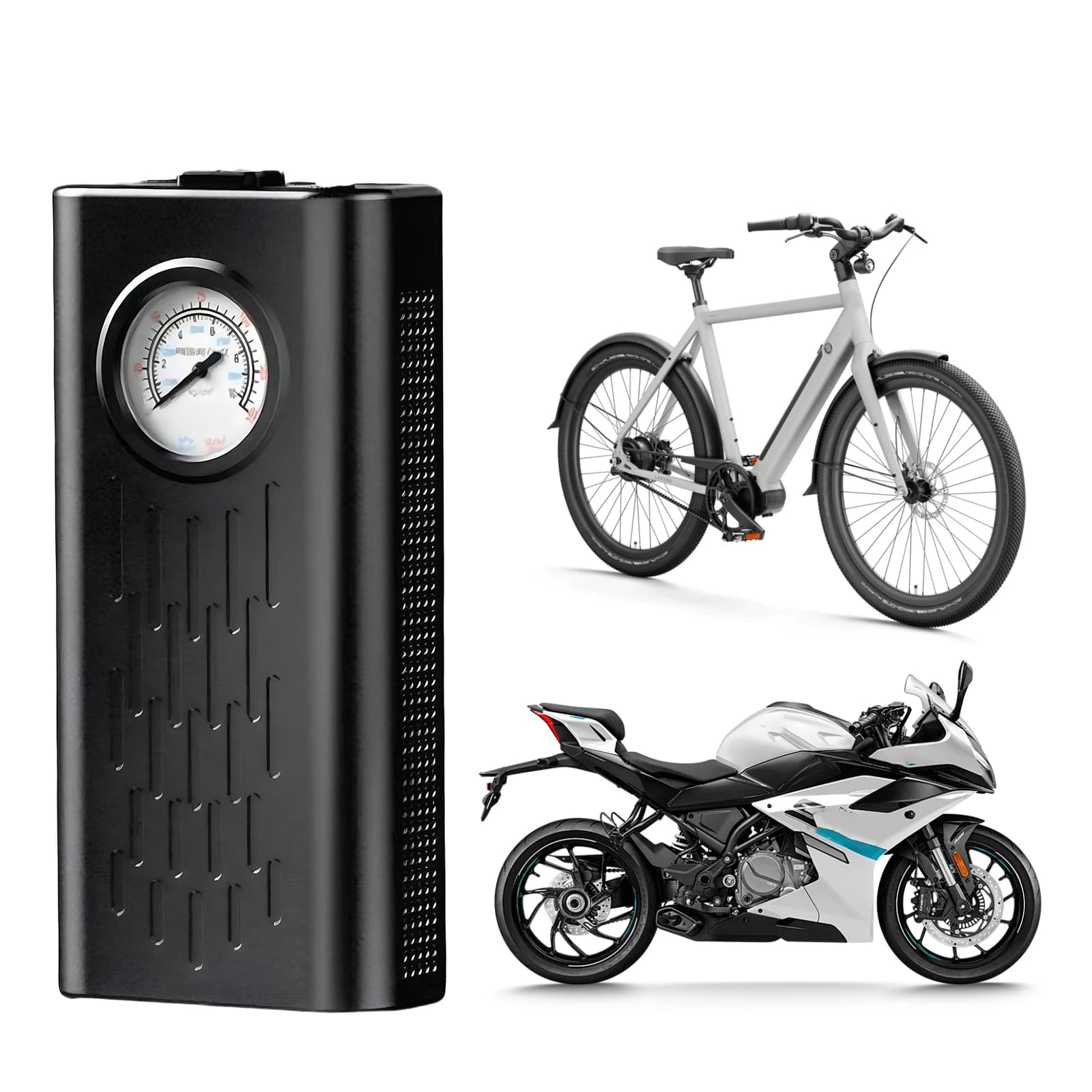 Compressore d'aria portatile con manometro a puntatore, pompa per pneumatici per auto, bici, moto e palloni