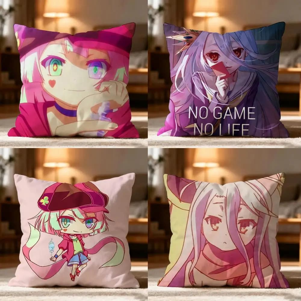 No G-game No Life Anime Pillow Case Cushion Cover Soft Washable Pillow Case Multi-Scene For Couch Bed Travel Office Use