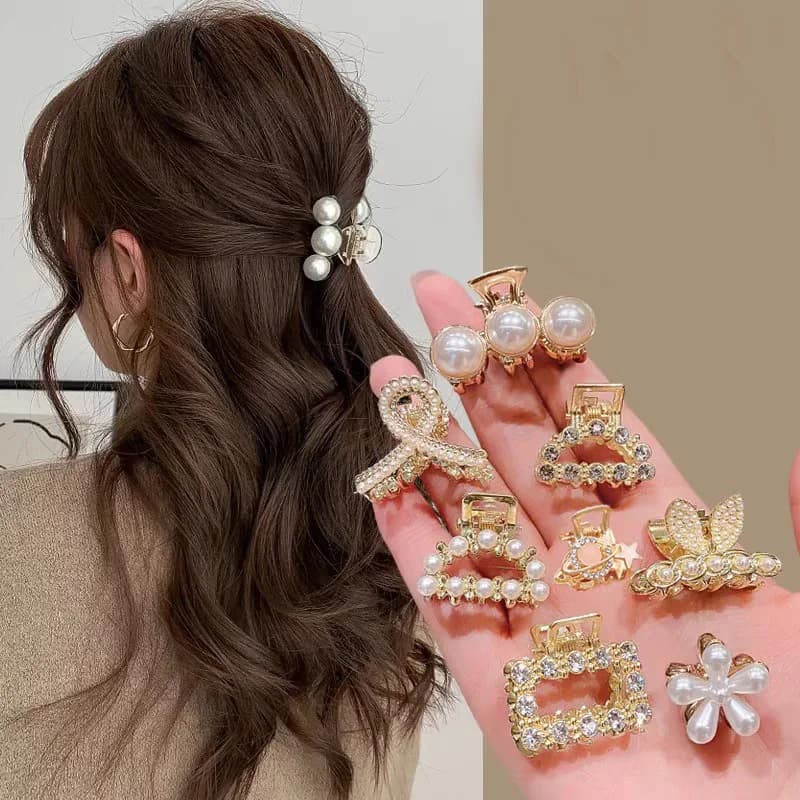 6/8/10 Pz/set Piccoli Strass Perle Geometriche Artigli Dei Capelli In Metallo Per Le Donne Ragazze Dolce Mini Pinze Forcelle Accessori Per Capelli