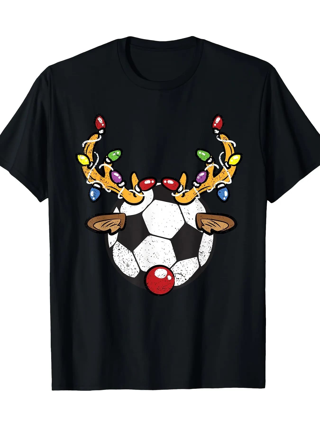 T-shirt da uomo in cotone con renne natalizie e calcio - Girocollo casual a maniche corte, lavabile in lavatrice