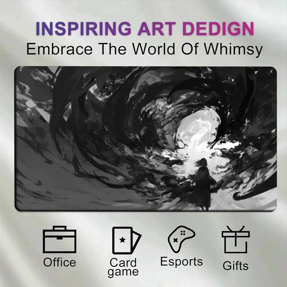 Black Ink Wash Vortex Anime Figure Gaming Mouse Pad Non-Slip Rubber Base Monochrome pc accessories tapis de souris